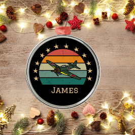 WWII軍隊戦闘機レトロ メタルオーナメント