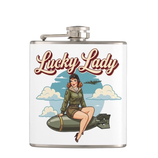 WWII Bomber "Lucky Lady" Nose Art フラスク (正面)
