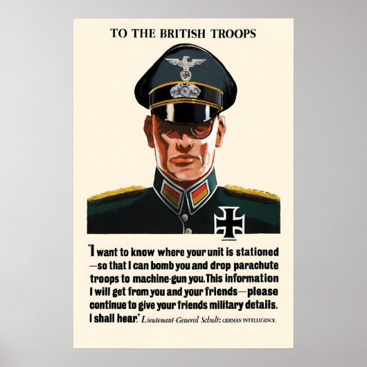 WWII British Propaganda Poster Mock German Officer ポスター (正面)