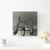 WWII P-38の稲妻 スクエア壁時計 (ホーム)