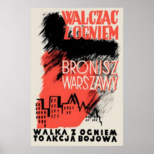 WWII Poster Poland Warsaw uprising Defend Warsaw ポスター (正面)