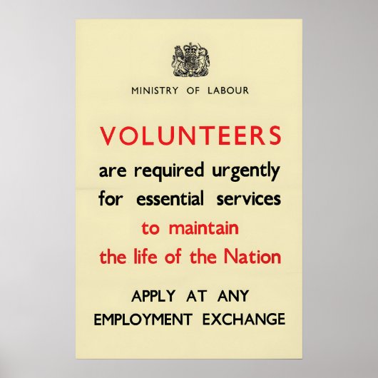 WWII Propaganda Poster Britain Ministry of Labour ポスター (正面)