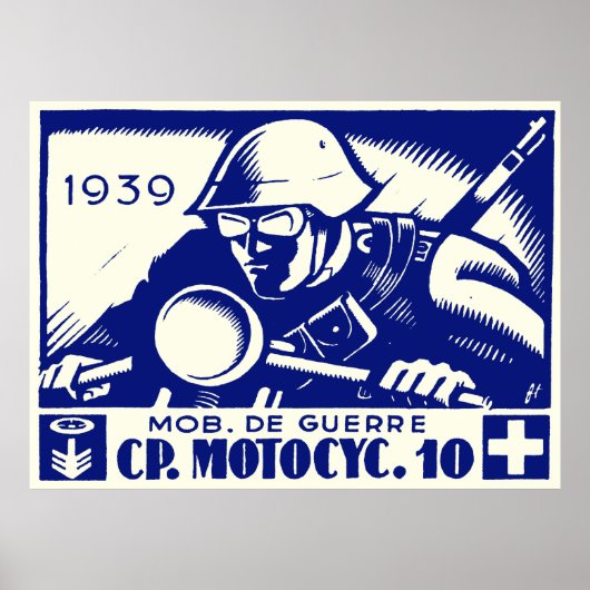 WWII Swiss Motorcycle Company, blue ポスター (正面)