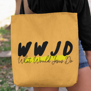 WWJDトートバッグ – 黒はっきりしたと黄色のスクリプト トートバッグ