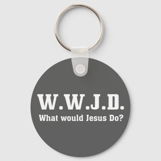 WWJD?イエスは何をするだろうか。グレー キーホルダー (正面)