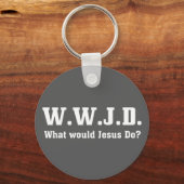 WWJD?イエスは何をするだろうか。グレー キーホルダー (正面)