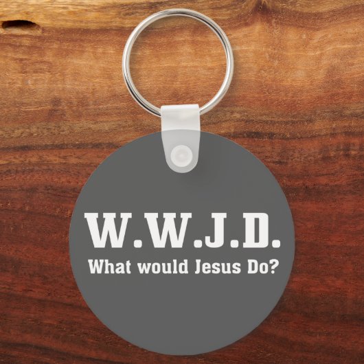 WWJD?イエスは何をするだろうか。グレー キーホルダー (正面)