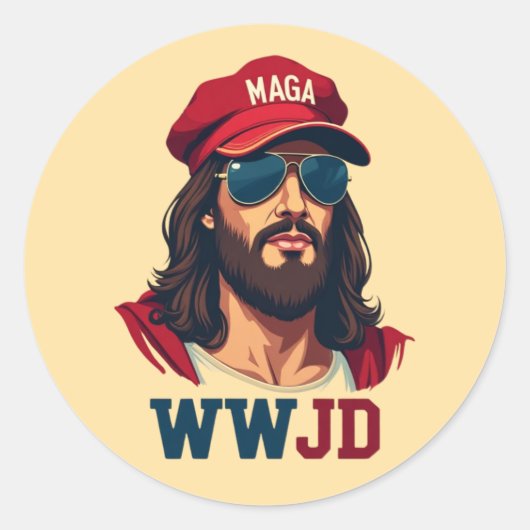 WWJD - MAGA Hatの共和党イエス ラウンドシール (正面)