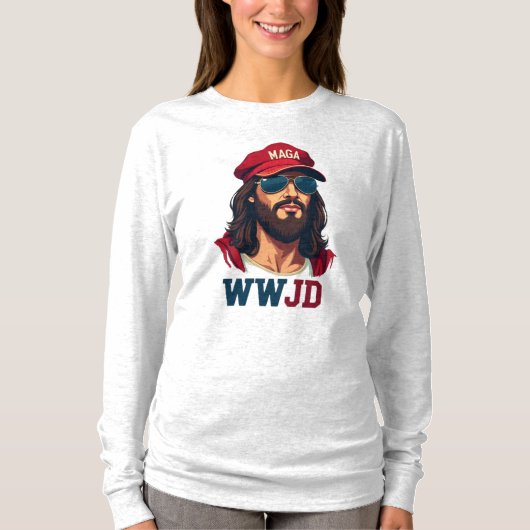 WWJD - MAGA Hatの共和党イエス Tシャツ (正面)