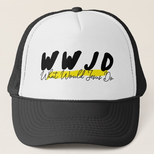 WWJD Trucker Hat – 「イエス様はどうするだろう」はっきりした キャップ (正面)