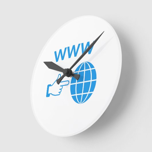 WWW World Wide Web Globe Icon with Hand Pointer ラウンド壁時計 (傾斜)