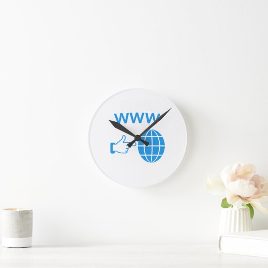 WWW World Wide Web Globe Icon with Hand Pointer ラウンド壁時計 (ホーム)