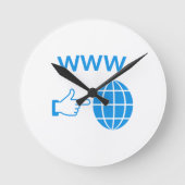 WWW World Wide Web Globe Icon with Hand Pointer ラウンド壁時計 (正面)