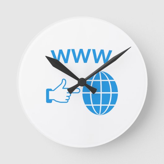 WWW World Wide Web Globe Icon with Hand Pointer ラウンド壁時計 (正面)