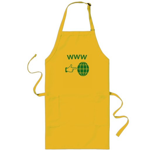 WWW World Wide Web Globe Icon with Hand Pointer ロングエプロン (正面)