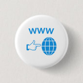 WWW World Wide Web Globe Icon with Hand Pointer 缶バッジ (正面)