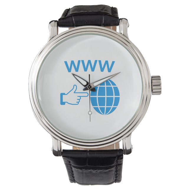 WWW World Wide Web Globe Icon with Hand Pointer 腕時計 (正面)