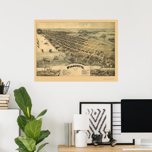 Wyandotte, MI Panoramic Map - 1896 ポスター (ホームオフィス)