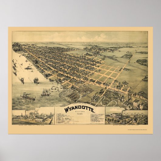 Wyandotte, MI Panoramic Map - 1896 ポスター (正面)