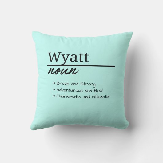 Wyatt、男のパーソナライズされた子の定義 クッション (裏面)