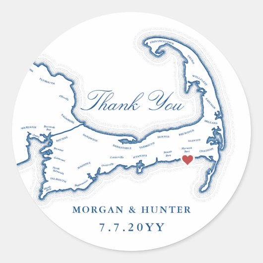 Wychmere Cape Cod Mapありがとう結婚式の引き出物 ラウンドシール (正面)