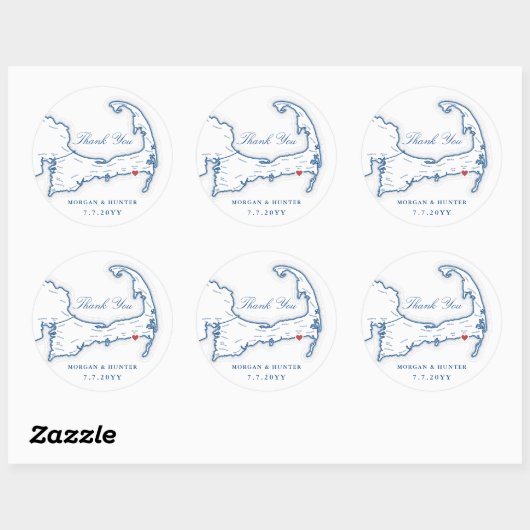 Wychmere Cape Cod Mapありがとう結婚式の引き出物 ラウンドシール (シート)