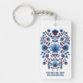 Wycinanki Lowiczが青と赤で覆う キーホルダー (正面)