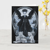 Wynterのゴシック様式ユキヒョウの天使の冬時間場面 カード (黄色い花)