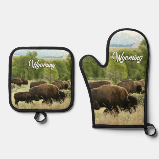 Wyoming Bison Nature Animal Photography 鍋つかみ&鍋敷きセット (正面)