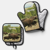 Wyoming Bison Nature Animal Photography 鍋つかみ&鍋敷きセット (正面/裏面)