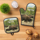 Wyoming Bison Nature Animal Photography 鍋つかみ&鍋敷きセット (トップダウン)