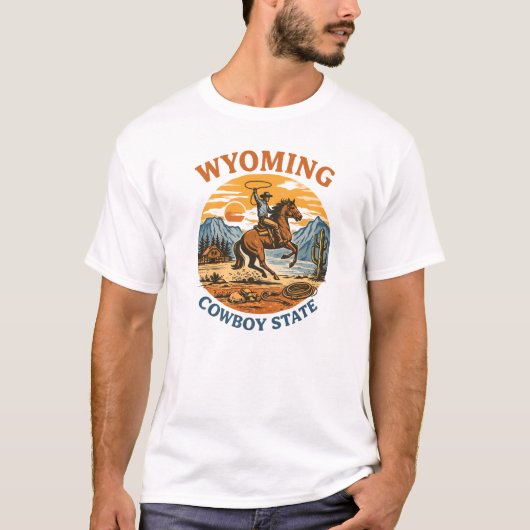 Wyoming Cowboy State Vintage Western Art Tシャツ (正面)