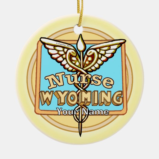 Wyoming Nurse Caduceus セラミックオーナメント (正面)