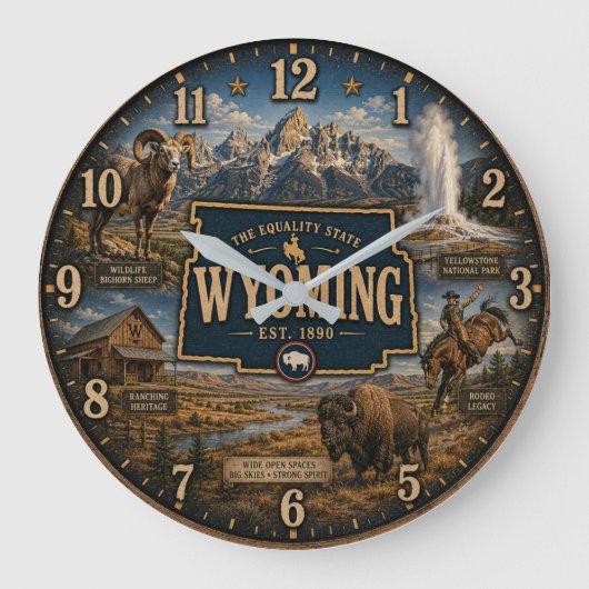 Wyoming State Yellowstone and Grand Teton ラージ壁時計 (正面)
