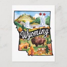 Wyoming USA State Shaped Vintage Watercolor ポストカード