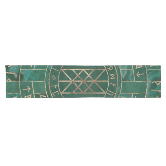 Wyrdのくもの巣-マラカイト、革および金ゴールド ショートテーブルランナー (横)