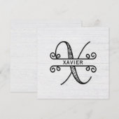 Xのイニシャルと苗字のモノグラム ノートカード (正面/裏面)