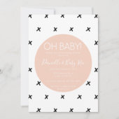 Xのモダンなベビーシャワーの白黒のピンクパターンX 招待状 (正面)