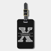 Xイニシャルパーソナライズされたシルバーモノグラムあなたの名前 ラゲッジタグ (正面縦)