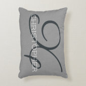 Xイニシャルパーソナライズされた名白黒グレー アクセントクッション (正面(垂直))