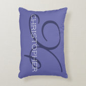 Xイニシャル書道名トレンディーペリウィンクルブルー アクセントクッション (正面(垂直))