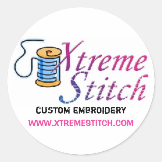 xステッチ、カスタム刺繍、WWW.XTREMESTITCH.COM ラウンドシール (正面)