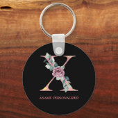 Xフローラモノグラム名文字ピンクアゲートキーチェーン キーホルダー (正面)