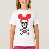 Xボーンを持つ漫画のマウス耳の帽子のスカル Tシャツ (正面)