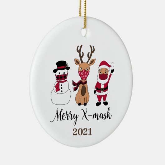 Xマスクメリーバッファローおもしろいプレイドサンタ セラミックオーナメント (右)