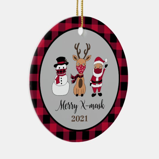 Xマスクメリーバッファローおもしろいプレイドサンタ セラミックオーナメント (右)