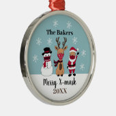 Xマスメリークおもしろい・サンタトナカイ雪だるま メタルオーナメント (右)