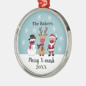 Xマスメリークおもしろい・サンタトナカイ雪だるま メタルオーナメント (左)