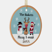 Xマスメリークトナカイおもしろい雪だるまサンタ セラミックオーナメント (右)