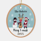 Xマスメリークトナカイおもしろい雪だるまサンタ セラミックオーナメント (左)